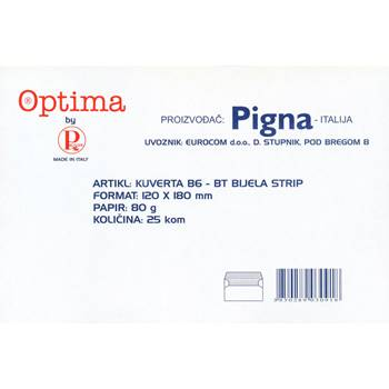 Kuverte 12x18 B6-BT strip bijela 80gr.P 25/1