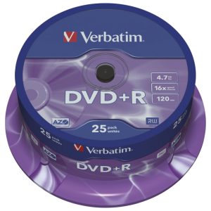 DVD+R 4,7GB 120min. 16x, pakiranje od 25 DVDa spindl Mat Silver Verbatim 43500