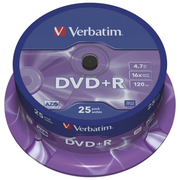 DVD+R 4,7GB 120min. 16x, pakiranje od 25 DVDa spindl Mat Silver Verbatim 43500