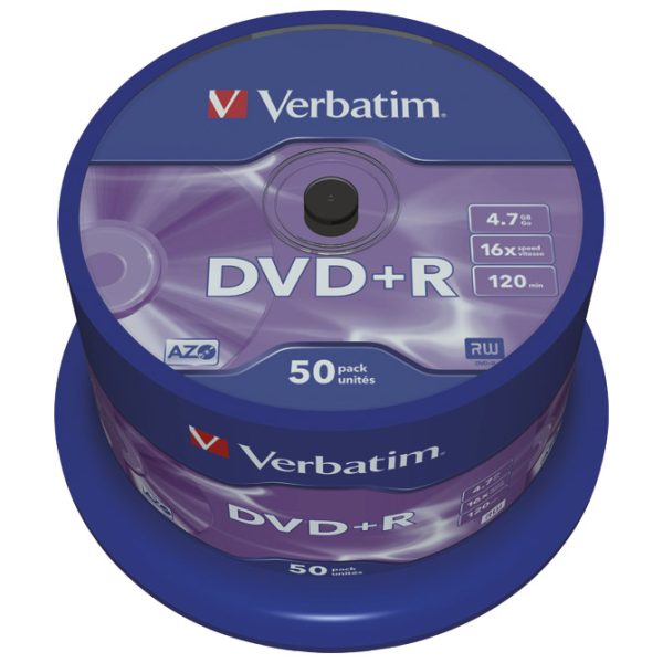 DVD+R 4,7GB 120min. 16x, pakiranje od 50 DVDa spindl Mat Silver Verbatim 43550