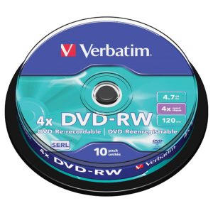 DVD-RW 4,7GB 120min. 4x, pakiranje od 10 DVDa spindl Mat Silver Verbatim 43552