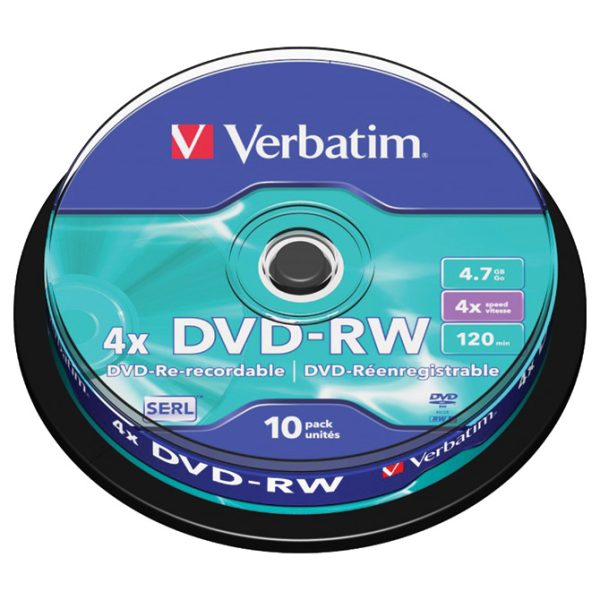 DVD-RW 4,7GB 120min. 4x, pakiranje od 10 DVDa spindl Mat Silver Verbatim 43552
