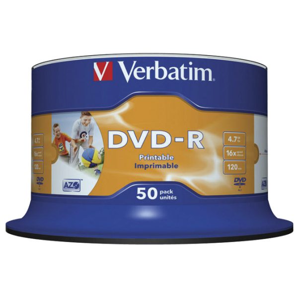 DVD-R 4,7GB 120min. 16x, pakiranje od 50 DVDa PRINTABLE spindl Mat Silver Verbatim 43533
