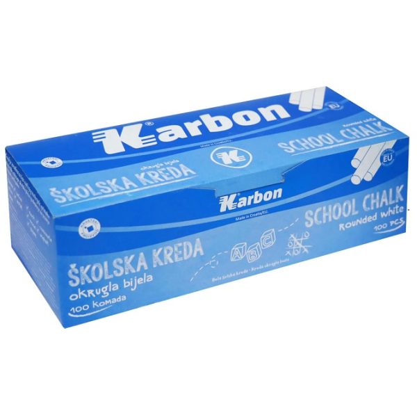 Kreda školska okrugla fi-10mm 100 kreda u kutiji KARBON bijela