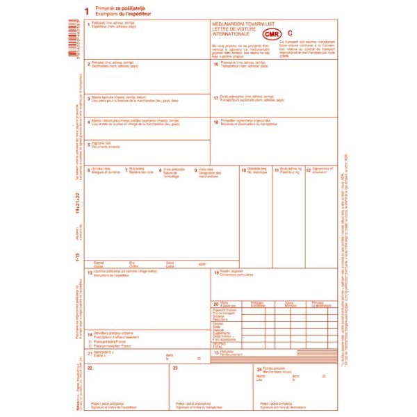 Obrazac XIII-29 CMR međunarodni tovarni list 100 listova u setu
