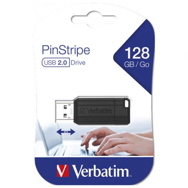 Memorija USB 128GB 2.0 Pinstripe Verbatim 49319 Crna Blister