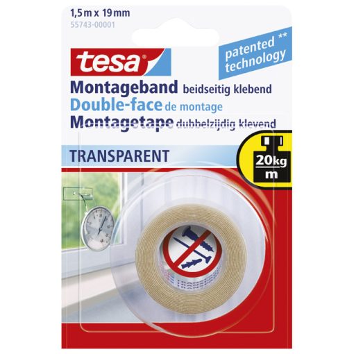 Traka ljepljiva obostrana 19mm/1,5m spužvasta Transparent Tesa 55743 blister