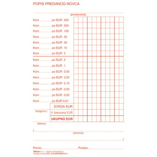 Obrazac A-47a/NCR/EUR popis predanog novca - Slika 2